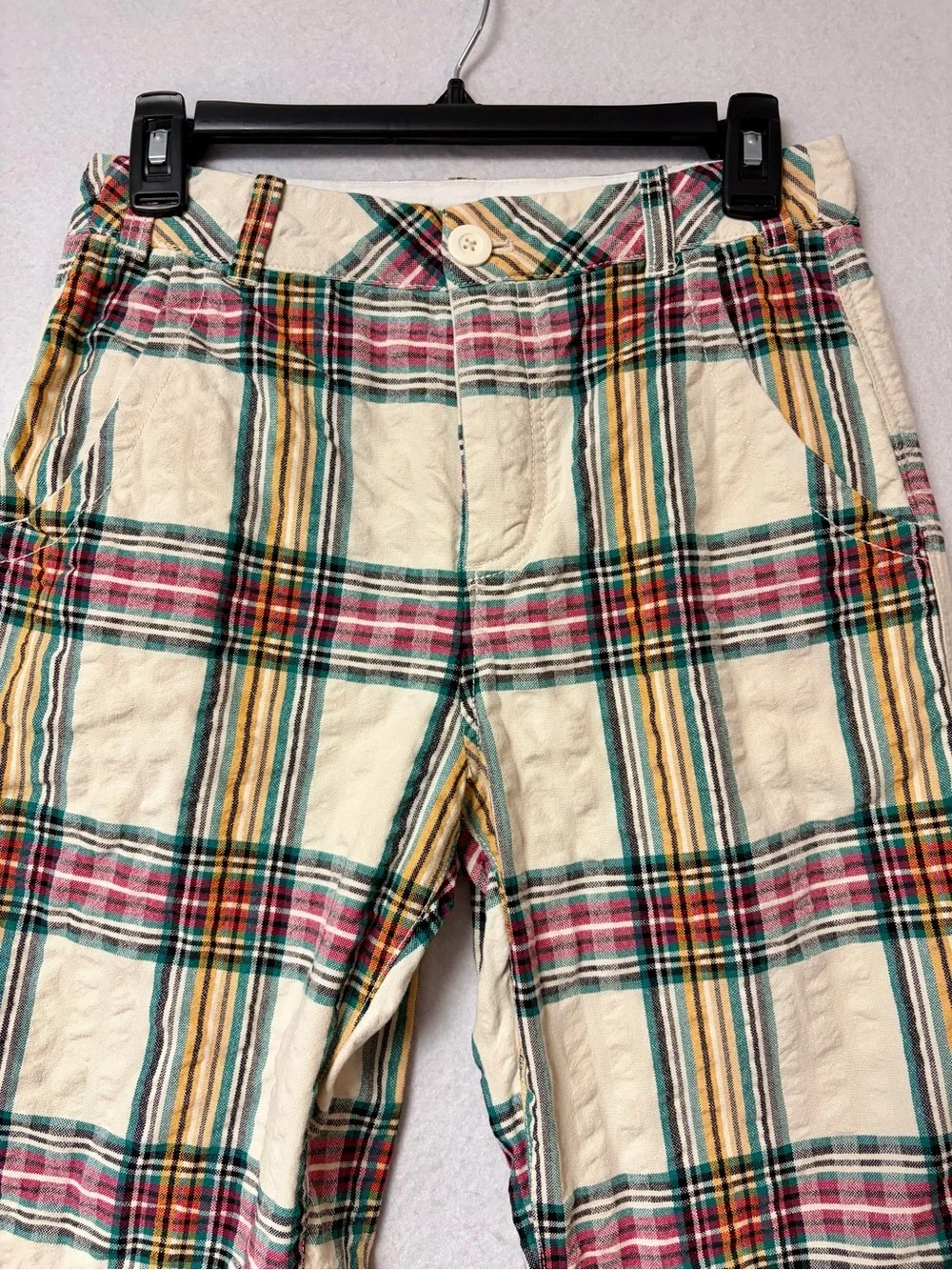 Free People Marlowe Yard Dye Plaid Seersucker Pants Size 4 Cotton Straight Leg